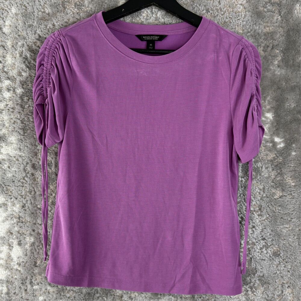 Banana Republic Size XS Sandwash Drawstring Short Sleeve Top Purple Casual Shirt